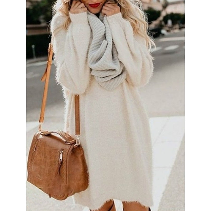 RALUAL ROUND NECK LONG SLEEVE MINI DRESS