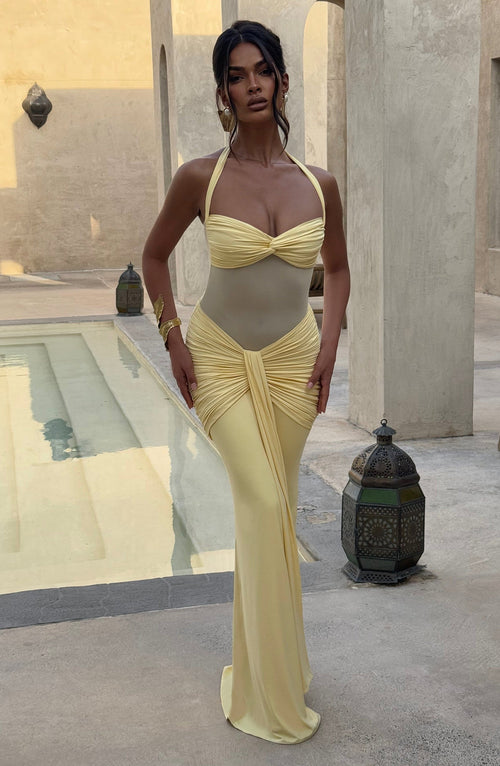 Veronica Yellow - Sahara  Luxe Sunset Sheer Maxi Dress