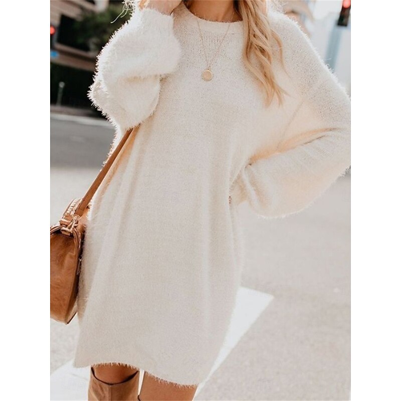 RALUAL ROUND NECK LONG SLEEVE MINI DRESS